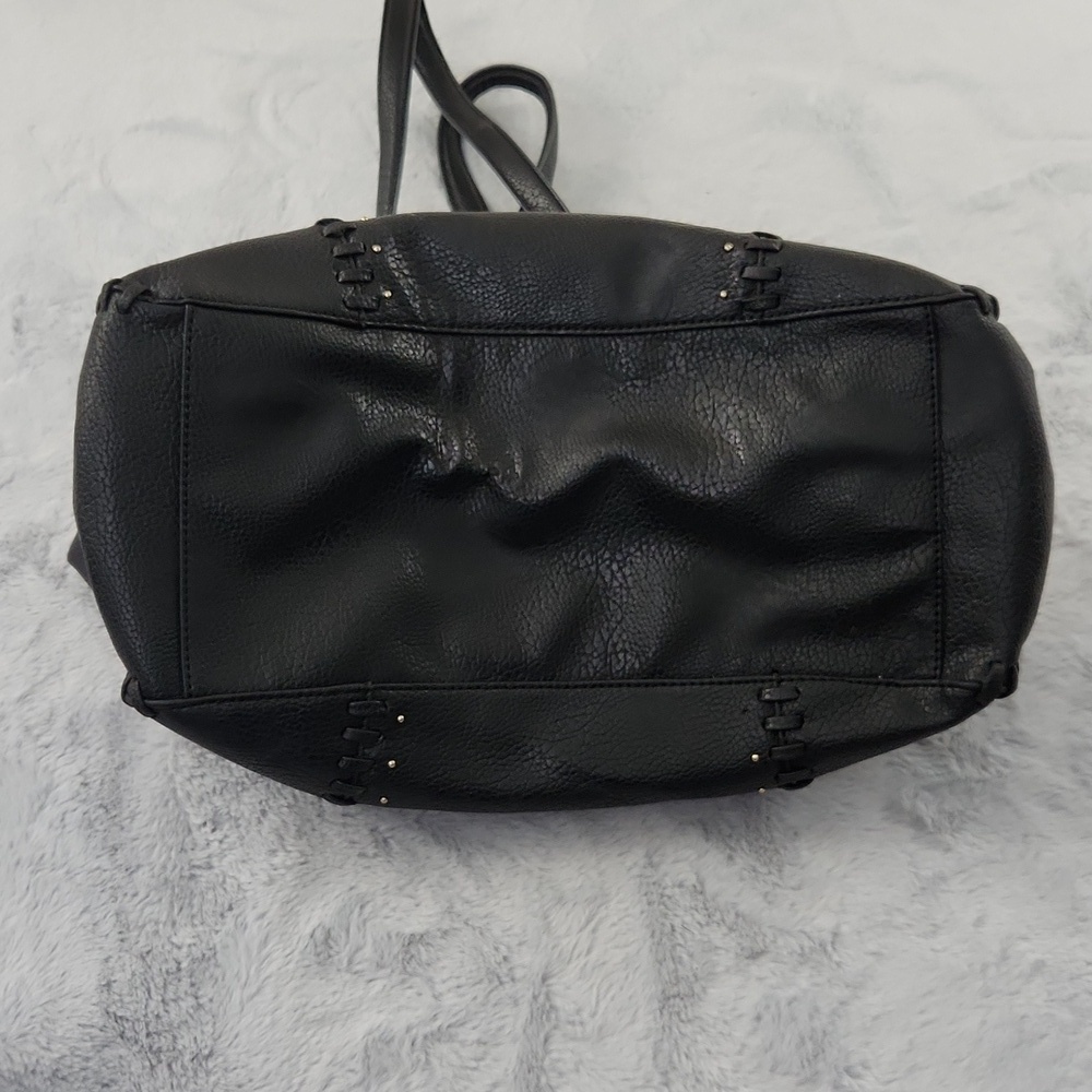 Black Faux Leather Whipstitch Tote Bag Oversized Shoulder Handbag Tassel - Picture 8 of 12